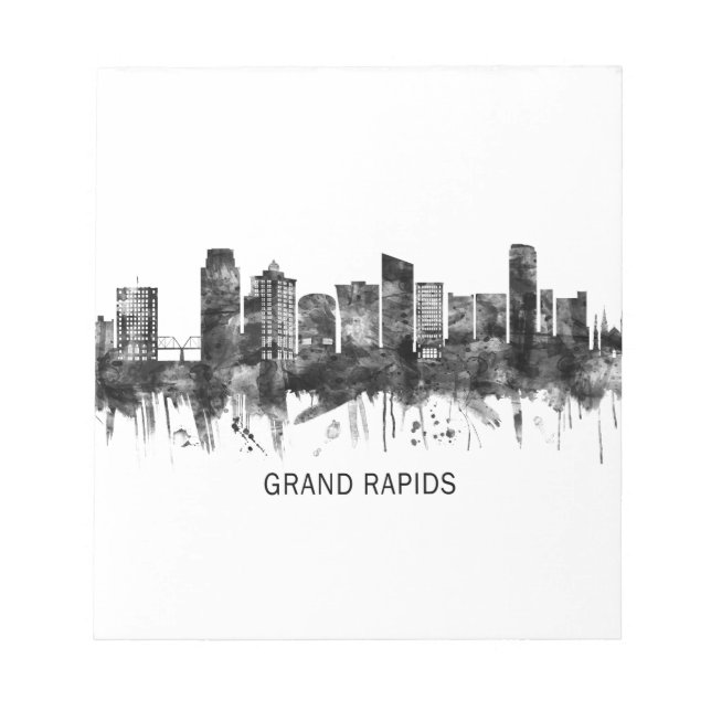 Grand Rapids Michigan Skyline BW Notepad (Front)