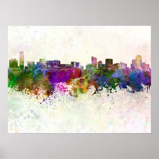 Grand Rapids skyline in watercolor background Poster (Front)