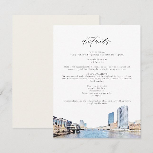 GRAND RAPIDS Skyline Wedding Details Card (Front/Back)