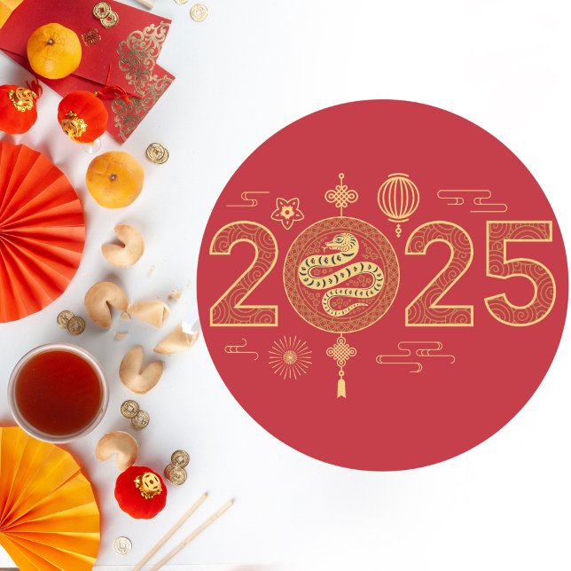 Grand Red and Gold 2025 Year of the Snake Classic Round Sticker (Creator Uploaded)