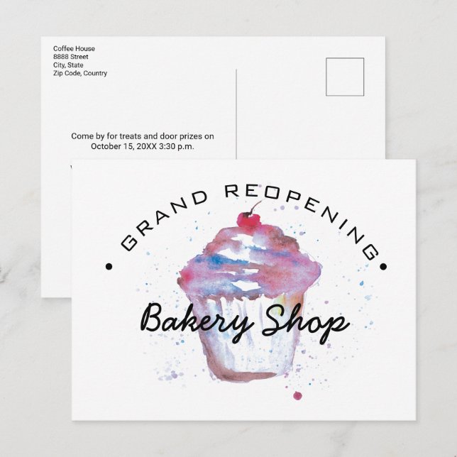 Grand reopening Bakery Small business announcement Postcard (Front/Back)
