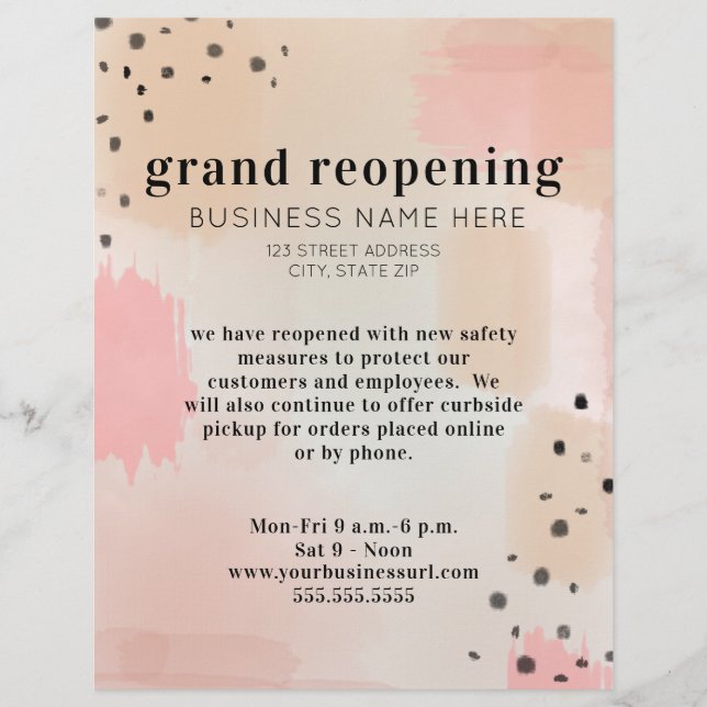 Grand Reopening Business Blush Pink Abstract Flyer (Front)
