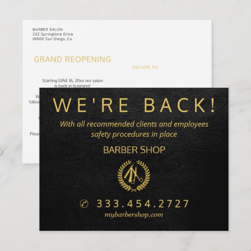 Grand reopening covid19 barber salon announcement postcard Zazzle