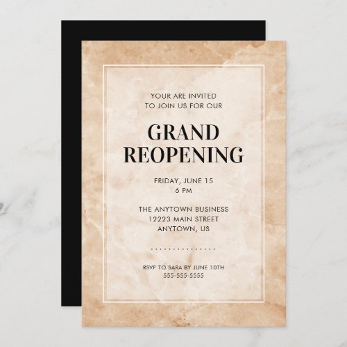 Grand Reopening Event Stylish Marble Background Invitation
