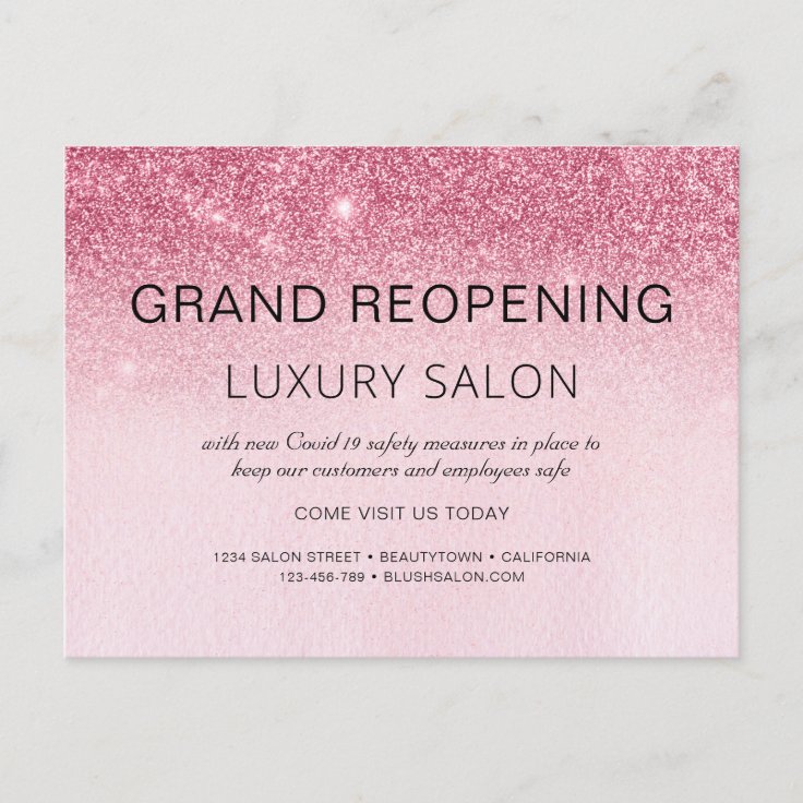 Grand Reopening Glam Glitter Hair Salon Announcement Postcard Zazzle