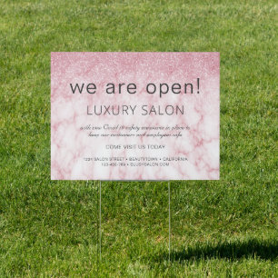 Grand Reopening Glitter Blush Pink Marble  Salon Sign