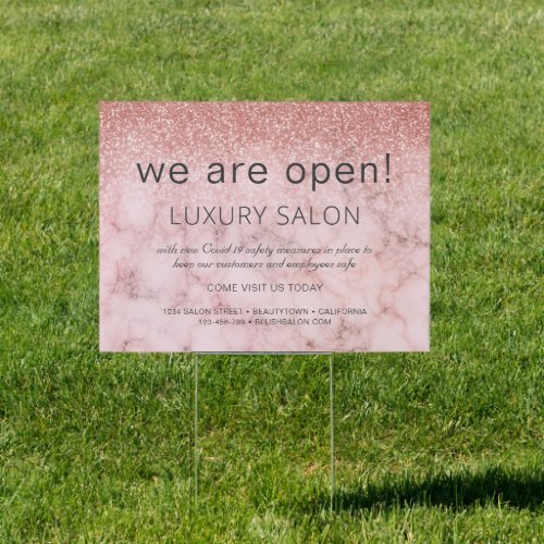 Grand Reopening Glitter Rose Gold Marble  Salon Sign