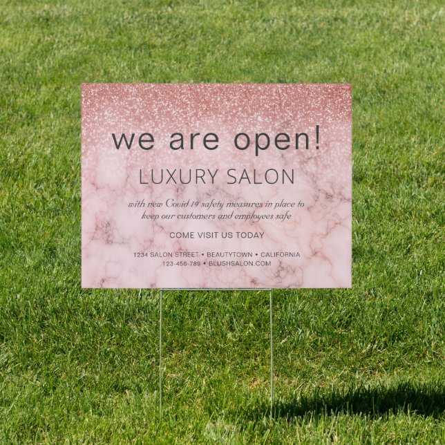 Grand Reopening Glitter Rose Gold Marble  Salon Sign (Insitu)