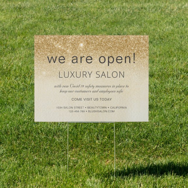 Grand Reopening Gold Glam Luxury Glitter Salon Sign (Insitu)