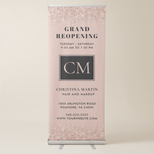 Grand Reopening Hair and Makeup Blush Glitter Retractable Banner