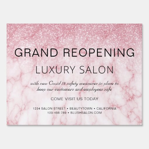 Grand Reopening Pink Marble Glitter Glam Salon Sign Zazzle