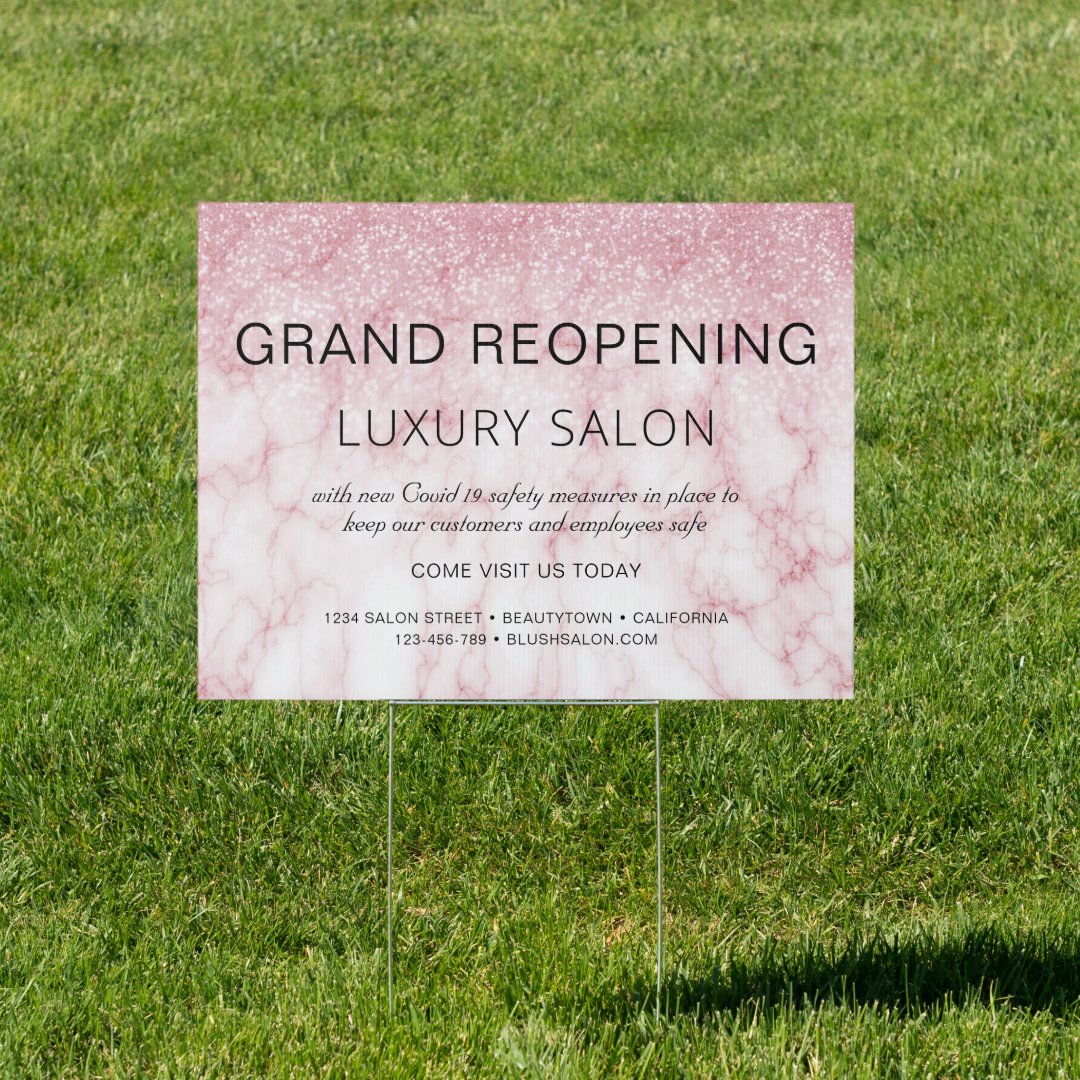 Grand Reopening Pink Marble Glitter Glam Salon Sign Zazzle