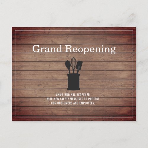 Grand Reopening Restaurant Food Wood Crock Postcard