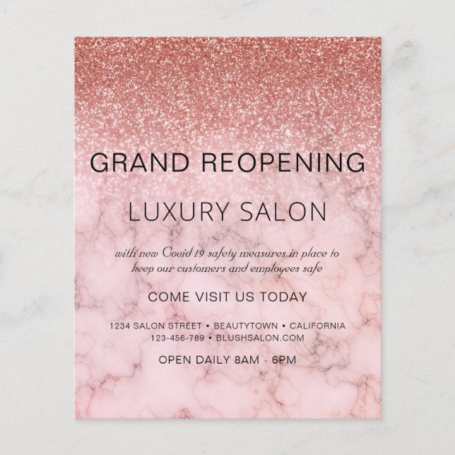 Grand Reopening Rose Gold Glitter Salon Flyer (Front)