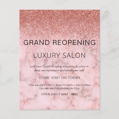 Grand Reopening Rose Gold Glitter Salon Flyer