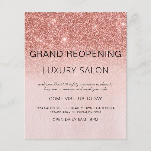 Grand Reopening Rose Gold Glitter Salon Flyer