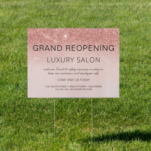 Grand Reopening Rose Gold Glitter Salon Sign