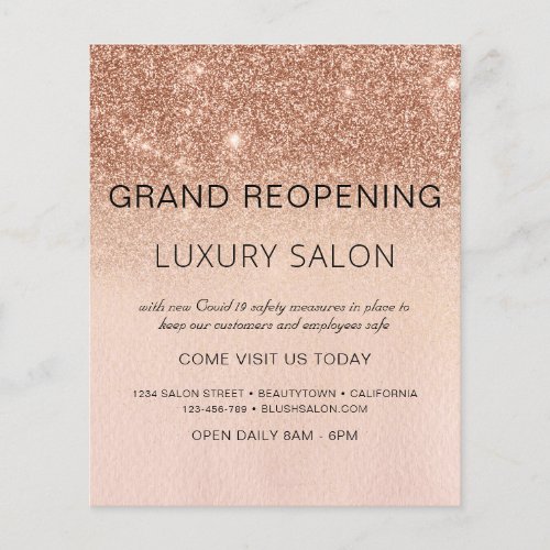 Grand Reopening Rose Gold Luxury Glitter Salon Flyer