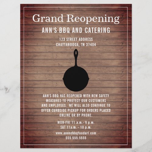 Grand Reopening Rustic Restaurant Skillet Wood Flyer