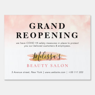 GRAND REOPENING trendy gold and pink salon Sign