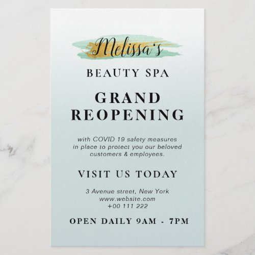GRAND REOPENING  trendy gold blue beauty spa Flyer