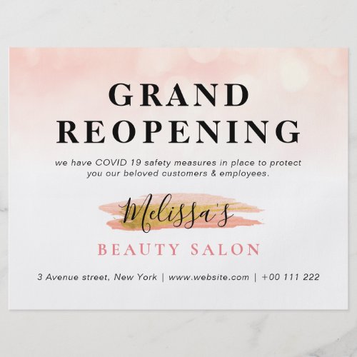 GRAND REOPENING  trendy gold pink beauty salon Flyer