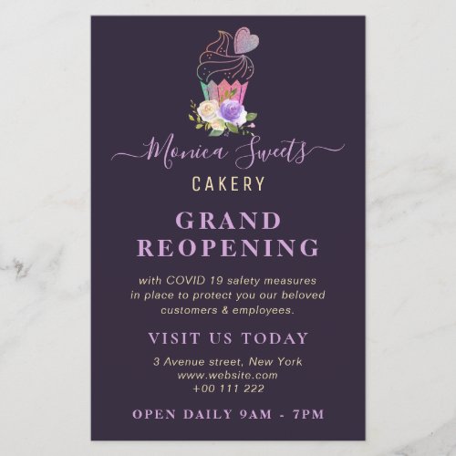 GRAND REOPENING  trendy purple cakery business Flyer