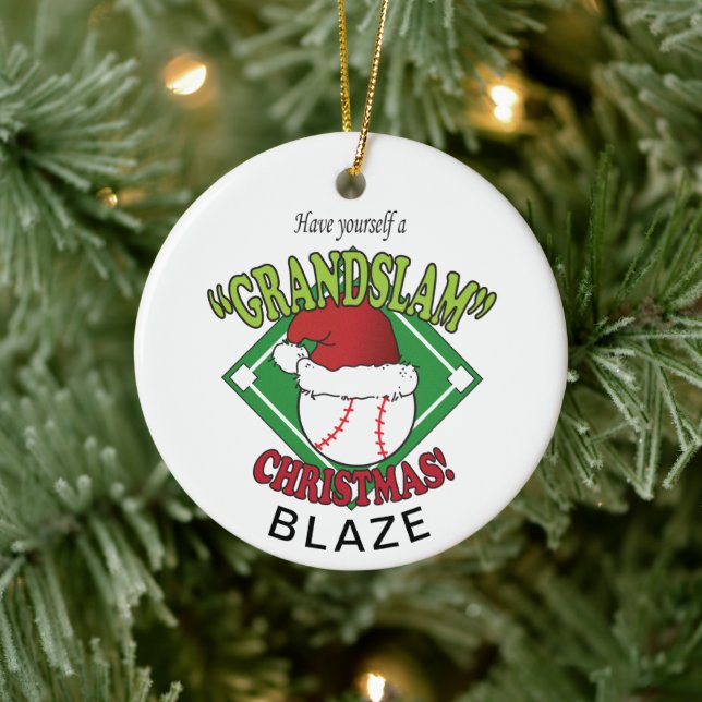 Grand Slam Baseball Christmas Ceramic Ornament (Tree)