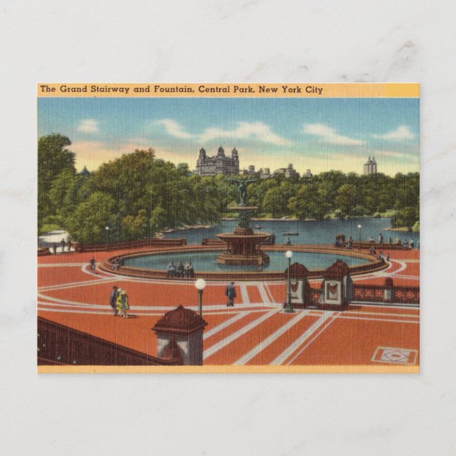 Grand Stairway Fountain Central Park NYC, New York Postcard (Front)