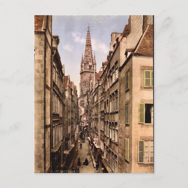 Grand Street, St. Malo, France vintage Photochrom Postcard (Front)