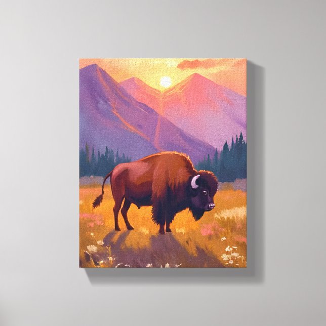 Grand Teton Bison | National Park Travel Painting Canvas Print (Front)
