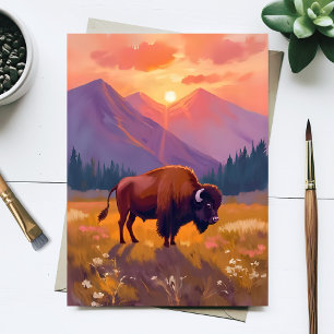 Grand Teton Bison National Park Travel Painting Postcard