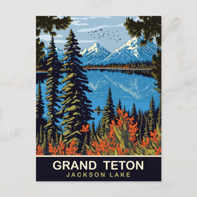 Grand Teton, Jackson Lake, Travel Postcard (Front)