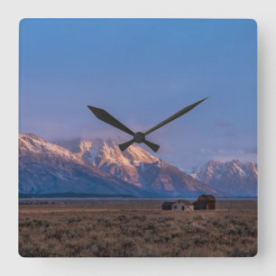 Grand Teton Mountain and Prairie Square Wall Clock