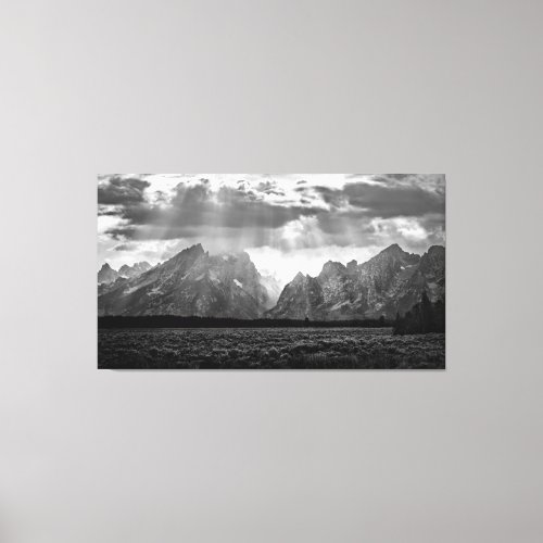 Grand Teton Mountain Range in Black and White Canvas Print
