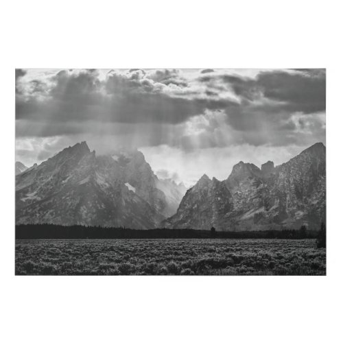 Grand Teton Mountain Range in Black and White Faux Canvas Print