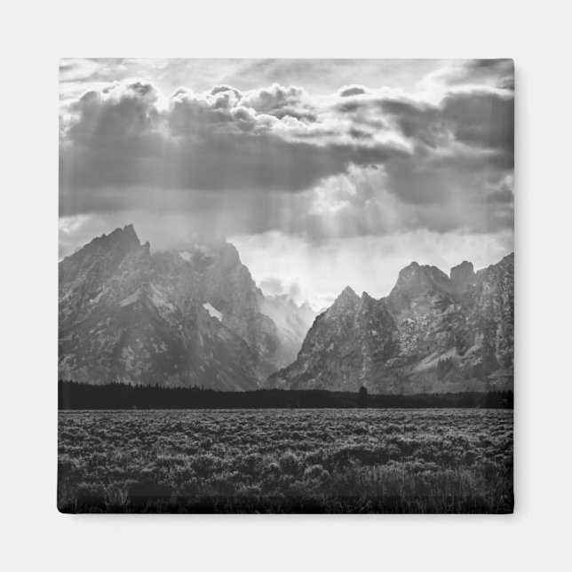 Grand Teton Mountain Range in Black and White Magnet (Front)