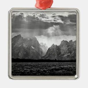 Grand Teton Mountain Range in Black and White Metal Ornament