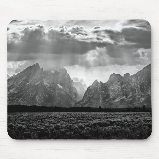 Grand Teton Mountain Range in Black and White Mouse Pad (Front)