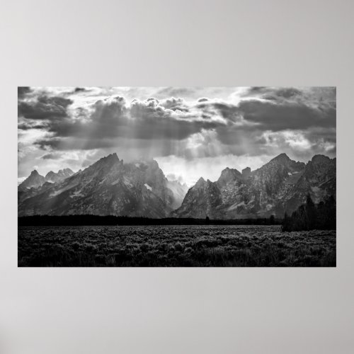 Grand Teton Mountain Range in Black and White Poster