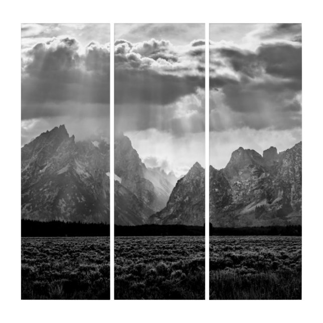 Grand Teton Mountain Range in Black and White Triptych (Front)