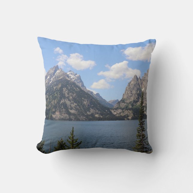 Grand Teton Mountains and Jenny Lake Throw Pillow (Front)