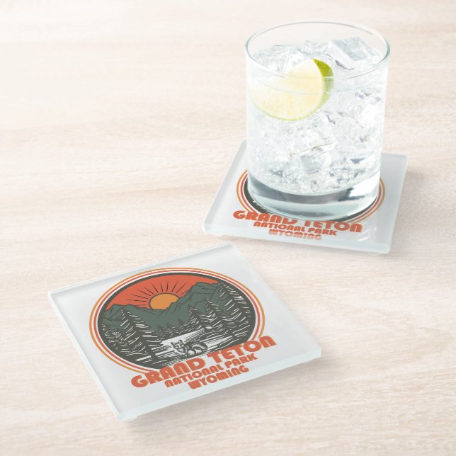 Grand Teton mountains National Park Wyoming Glass Coaster (Angled)
