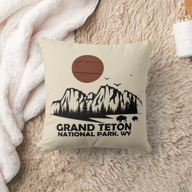 Grand Teton mountains National Park Wyoming Throw Pillow (Blanket)