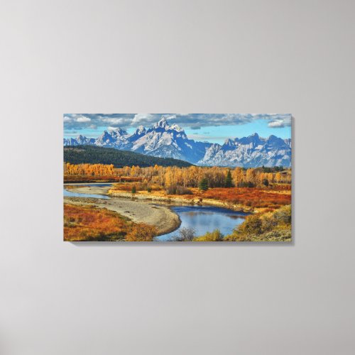 Grand Teton Mountains River View in Autumn Canvas Print