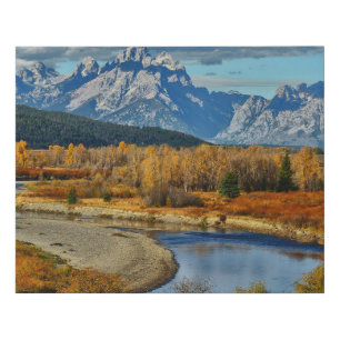 Grand Teton Mountains River View in Autumn Faux Canvas Print
