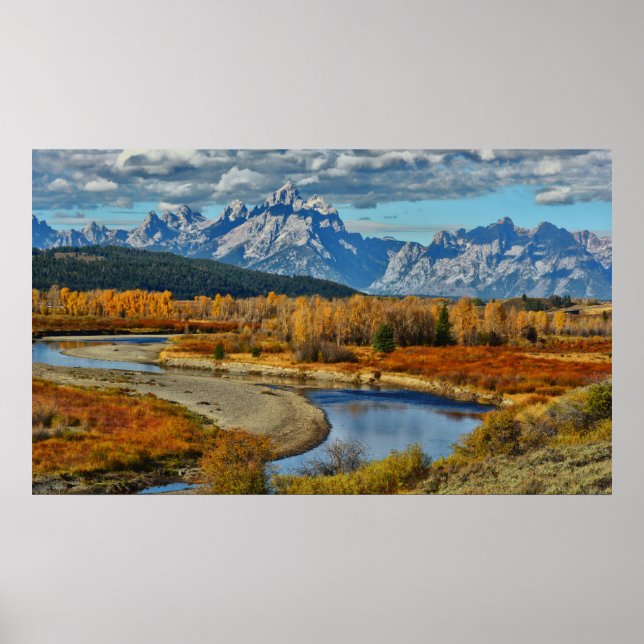 Grand Teton Mountains River View in Autumn Poster (Front)