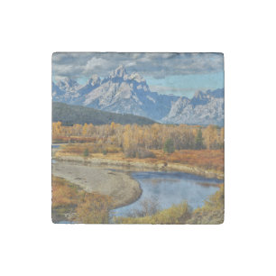 Grand Teton Mountains River View in Autumn Stone Magnet