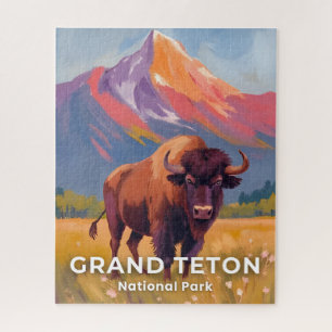 Grand Teton National Park Bison Travel Art Jigsaw Puzzle