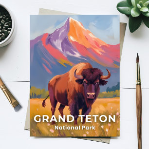 Grand Teton National Park Bison Travel Art Postcard